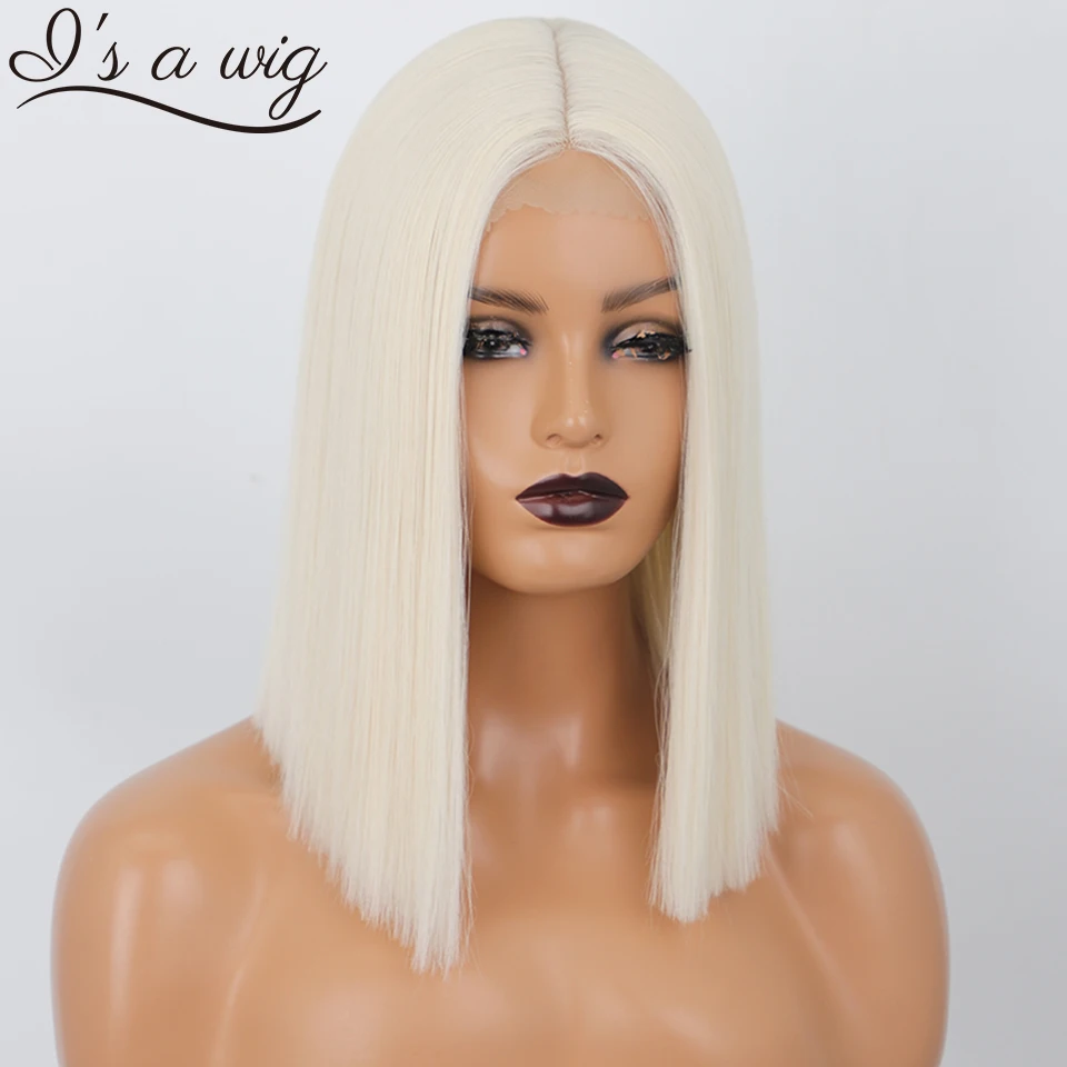 

I's a wig Straight Synthetic Blonde Wigs 60 613 Short Bob Wigs for Women Middle Part Daily Use Black Brown Pink Grey White Hairs