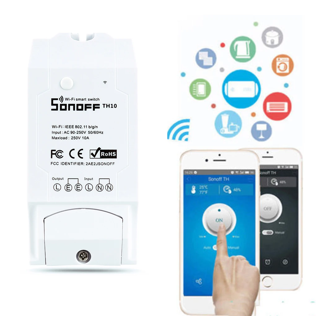 Умный Wi-Fi выключатель Sonoff TH16 с мониторингом температуры влажности