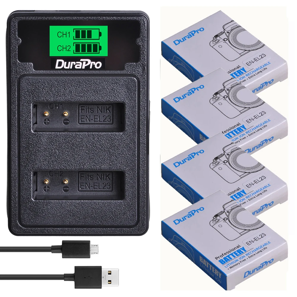 DuraPro 1850mAh EN EL23 литий ионный аккумулятор + ЖК USB зарядное устройство с портом типа C