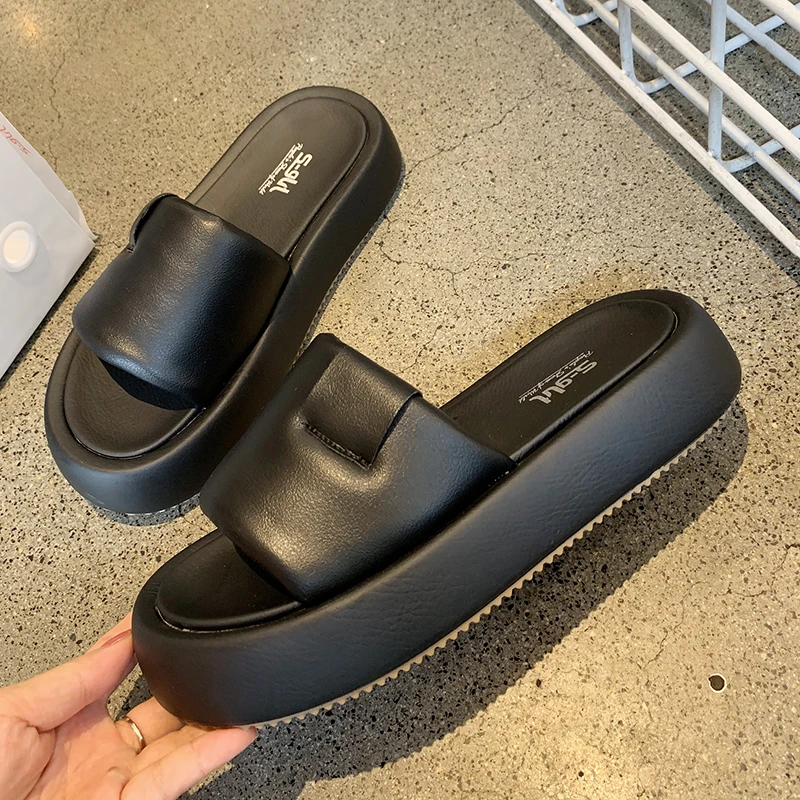 

Slip On Concise Ins Style Chunky Heel Thick Bottom Platform Slides Women Summer Beach Outdoor Designer Slippers Ladies Sandals