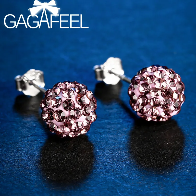 GAGAFEEL 8MM 925 Sterling Silver Ball Earrings Ear Studs Full CZ Zircon Earrings for Women OL Style Jewelry Accessories