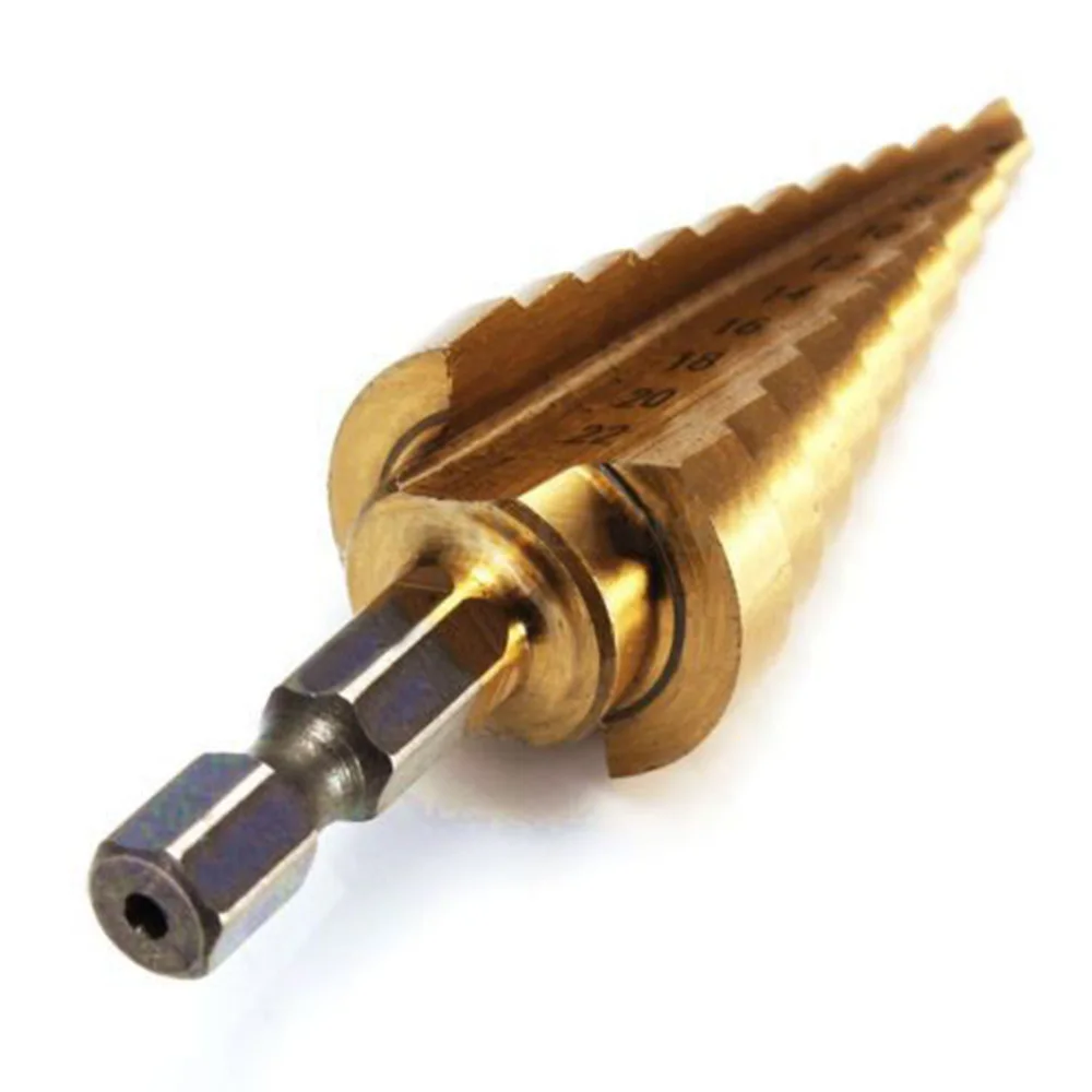 

Hole Step Drill Sheet Metal High Quality Titanium Cone Bit Cutter 75mm 4-22mm HSS Hex High Speed Steel
