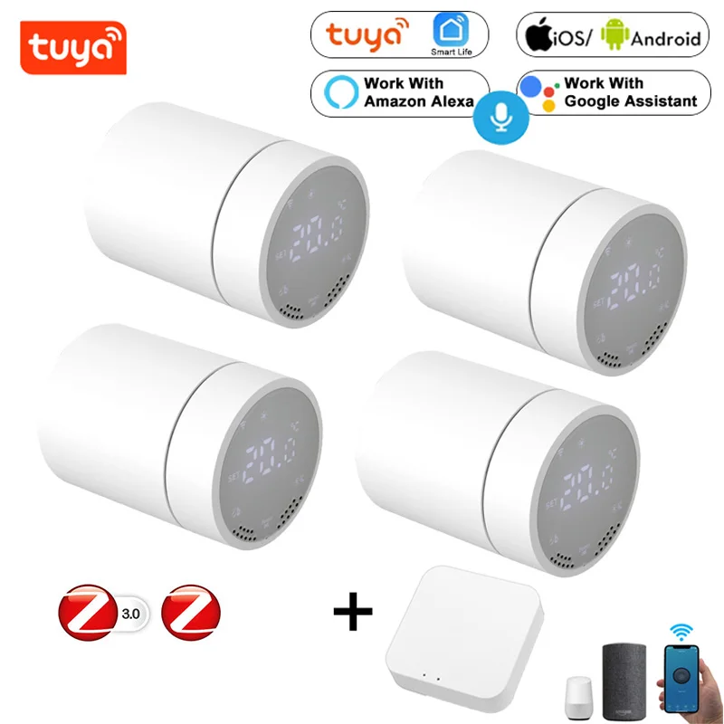 

TRV Tuya ZigBee3.0 умный привод радиатора, сенсорный дисплей, контроль температуры, термостатический радиатор, голосовое управление через Alexa
