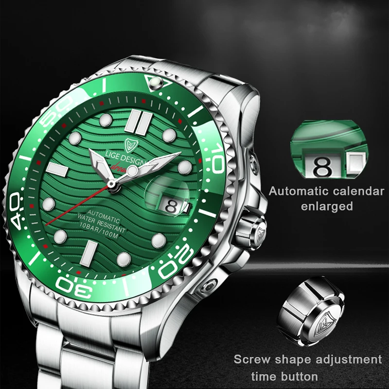 2021 LIGE бизнес механические мужские часы Топ бренд класса люкс 100 м
