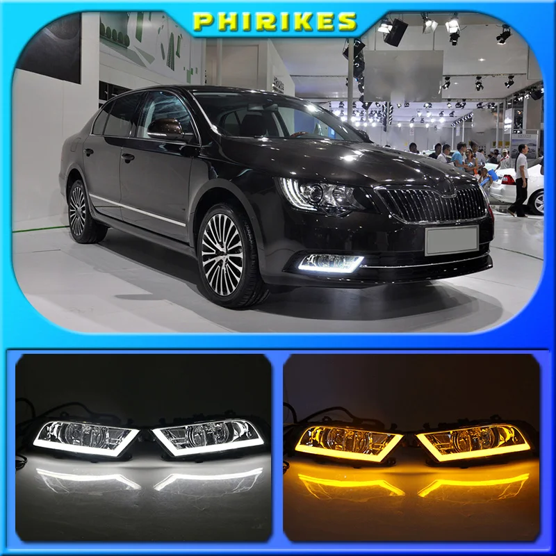 

For Skoda Superb 2013-2015 Super Brightness Waterproof ABS Car DRL 12V LED Daytime Running Light With Fog Lamp Cover