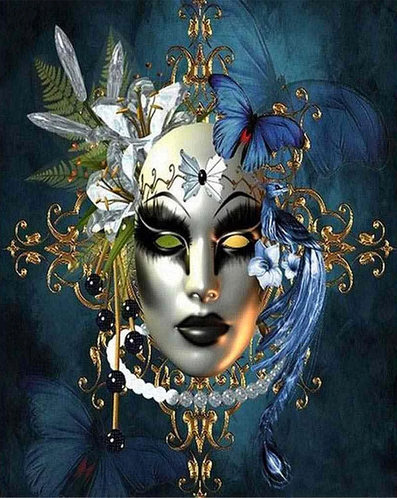 

JMINE Div 5D Mask Masked Women Full Diamond Painting cross stitch kits art High Quality Scenic 3D paint by diamonds