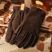 frosted cowhide genuine leather motorcycle gloves winter riding gloves with velvet mens women cycling full finger gloves nr251