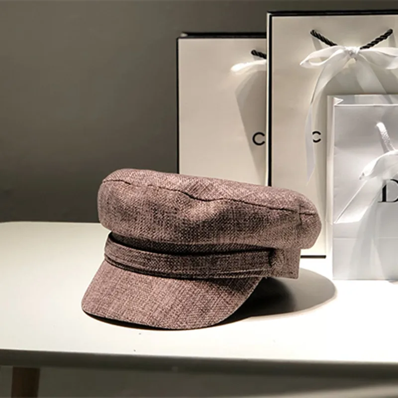 Повседневная хлопковая и льняная темно-синяя шляпа Женский весенне-летний