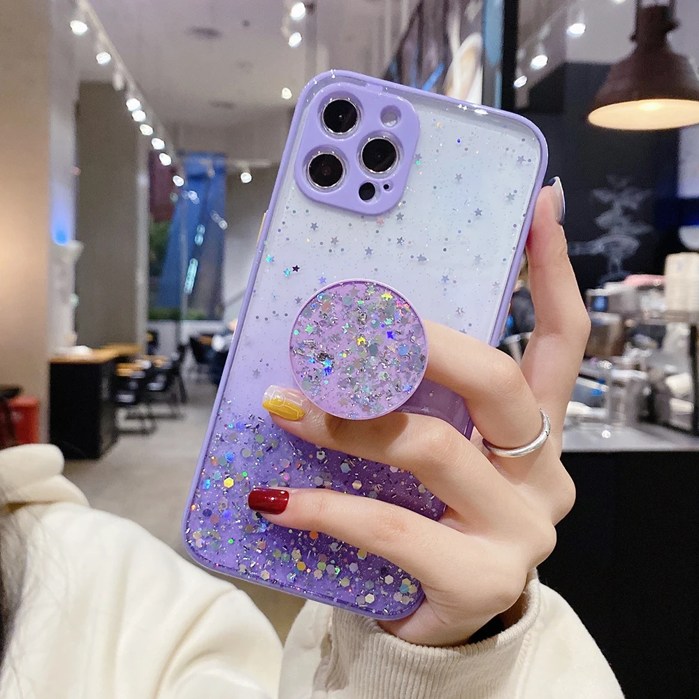 

For Samsung A52 A72 A51 A71 A50 A32 A21S A12 Case Grandient Glitter Stand Cover Samsung S21 Ultra Note 20 S20 Fe Plus Cover Capa