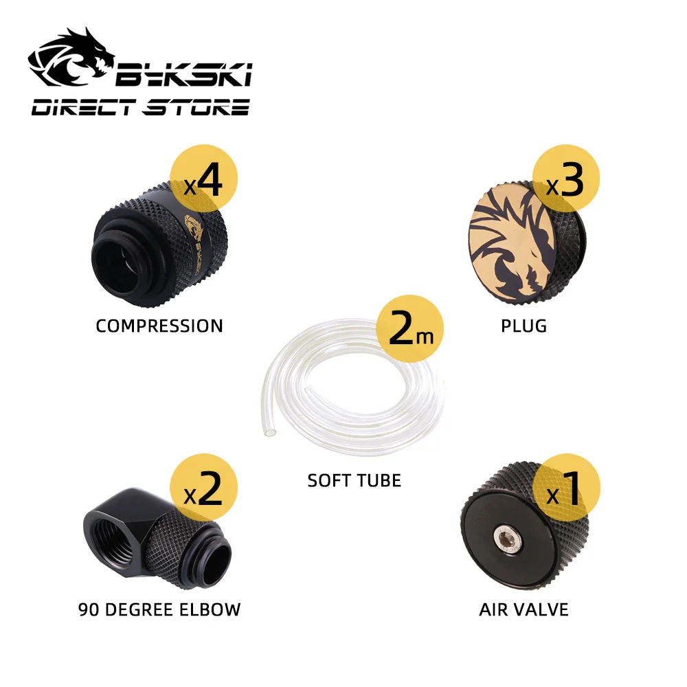 Válvula de ar Kit de Encaixe de Tubo Combinação para Od13 Bykski Macio – 4 Compressão 90 Graus Cotovelo m f Plug Adaptador 16 19mm Mangueira Pvc 8 Pçs g1