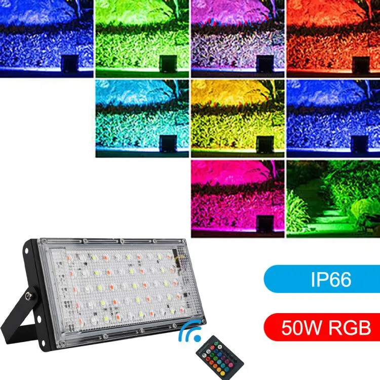 RGB with remote Светодиодный прожектор 50 Вт AC220V 240 В RGB Водонепроницаемый Ip66 наружный садовый светильник Светодиодный отражатель литой свет прожекторы - Испускаемый цвет: RGB with remote
