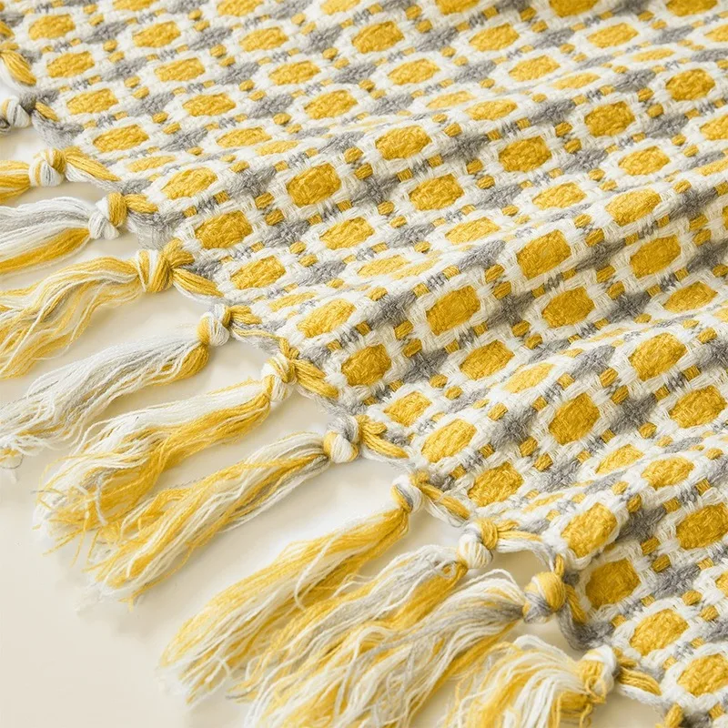 

Woven Blanket Office Nap Blanket Knitted Blanket Tassel Air Conditioning Blanket Throw Blankets for Couch Picnic Blanket