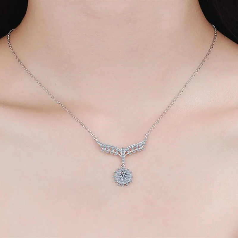 

ANZIW Fashion 925 Sterling Silver Moissanite Diamond Neckalce Silver 5mm Snowflake Halo Necklace Women Wedding Engagement Jewery
