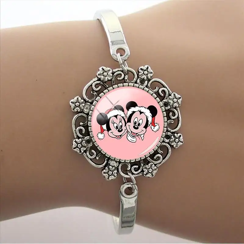 

Disney Mickey Minnie Art Photo Bracelet Fashion High Quality Lace Disney Glass Dome Bracelet Charm Ladies Gift