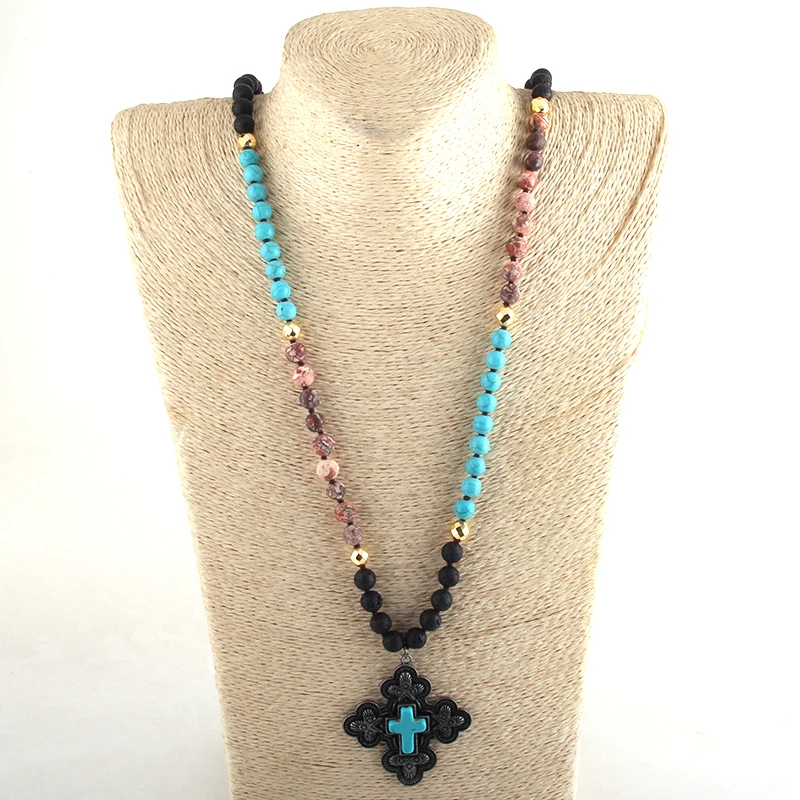 RH модное богемное этническое ювелирное изделие камень длинный завязанный черный