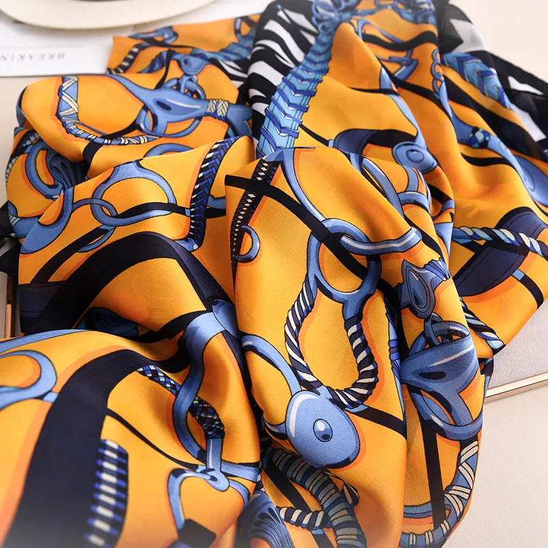 

2021 Spring New Sillk Scarf Women Shawls Chain Print Designer Bandana Summer Large Pashmina Female Foulard Echarpe Wraps