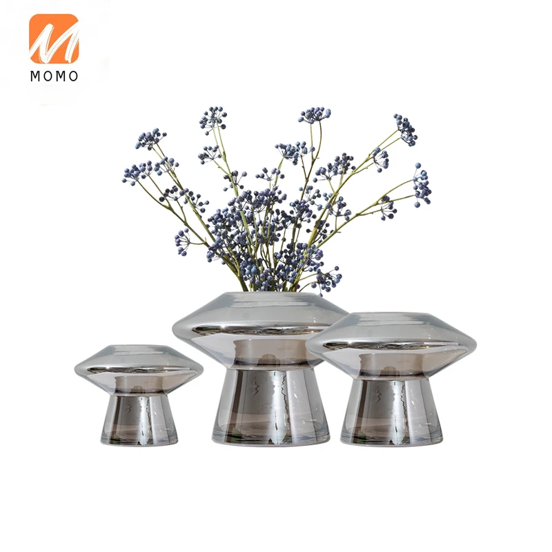 

Rzone Modern Minimalist Glass Flower Nordic Light Luxury Electroplated Silver Vase Model Room Soft Decorative Ornaments TZ