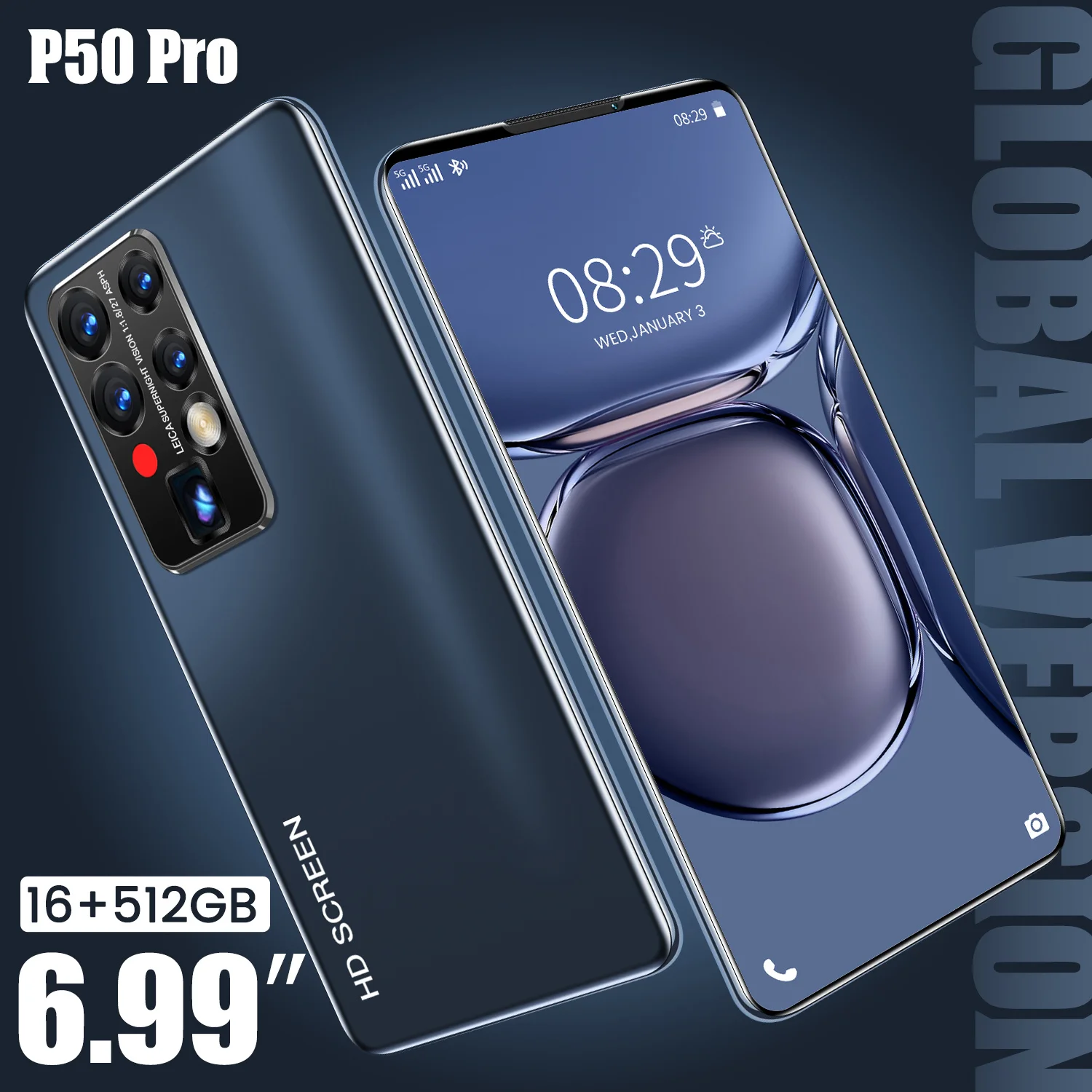 

Глобальная версия P50 Pro, 6,99 дюйма, 12 Гб + 512 ГБ, 10 ядер, 24 + 32 Мп, 5600 мАч, две SIM-карты + Micro SD, mp4-плеер, используемый как смартфон, сканер отпечатка па...