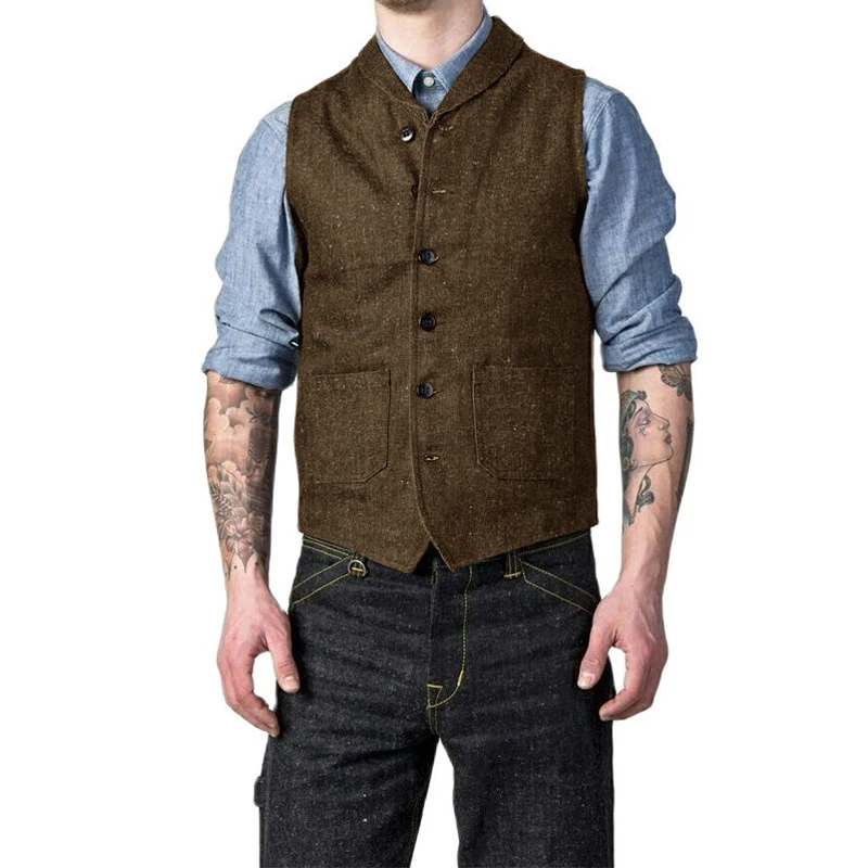 Жилет мужской шерстяной в елочку приталенный пиджак для жениха свадьбы стиле