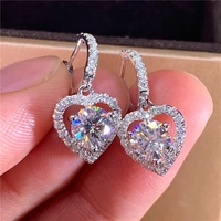 huitan luxury heart dangle earrings for wedding romantic women ear accessories with brilliant cubic zirconia fancy love earrings