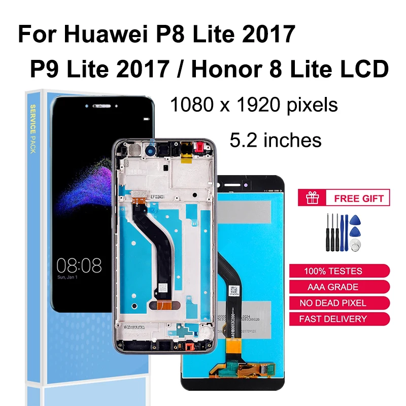

ЖК-дисплей для Huawei P8 Lite 2017, сенсорный экран, запасные части для Huawei P9 Lite 2017, дигитайзер в сборе с рамкой