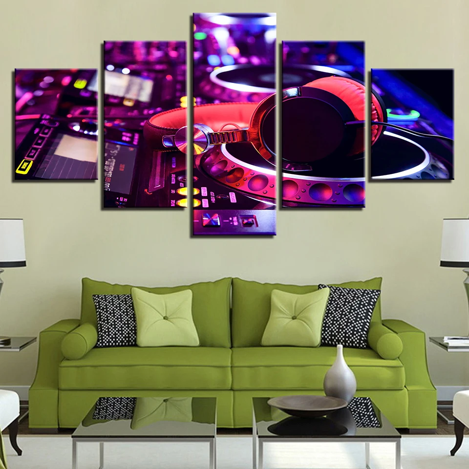 Музыкальный плакат с изображением гитары фортепиано скрипка барабан фонограф DJ 5