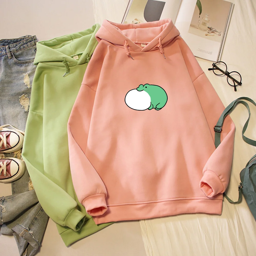 Oversized Hoodie Unisex Print Frog Hooded Sweetshirt Jacket for Girl 90s Clothes Vintage Men Winter Thick Warm New Women Hoodies