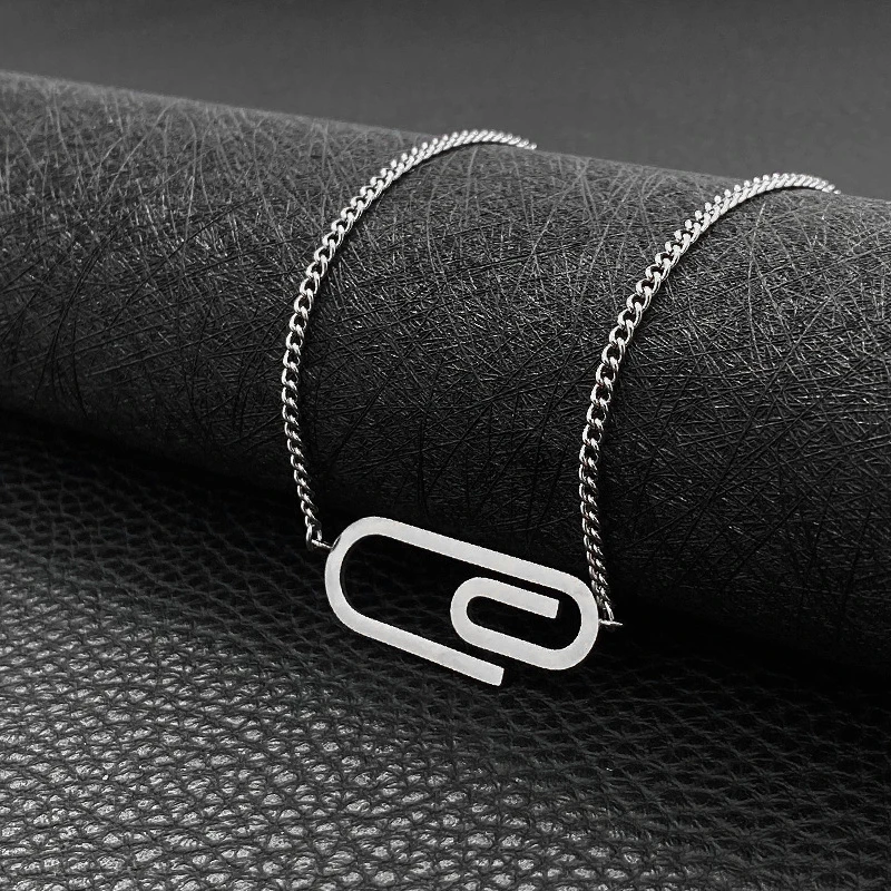 

In Stock Now! Fashion Stainless Steel Men Necklaces Clavicle Chain Jewelry For Women Charm Paper Clip Pendants 2020 New Style
