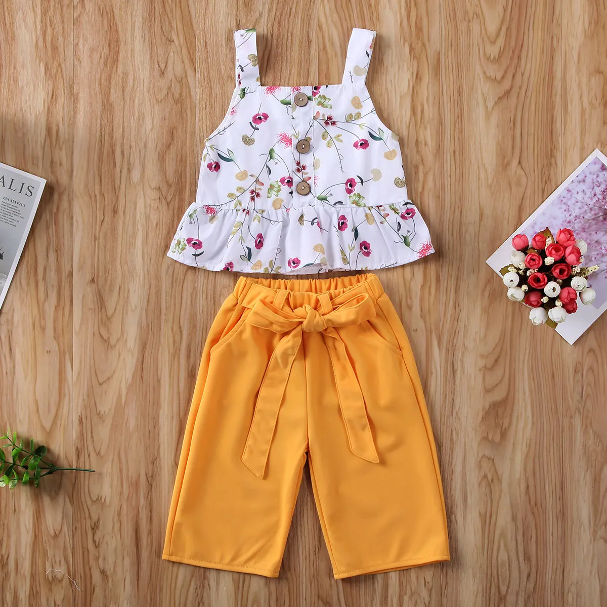 Pudcoco Одежда для новорожденных девочек с цветочным принтом без рукавов на