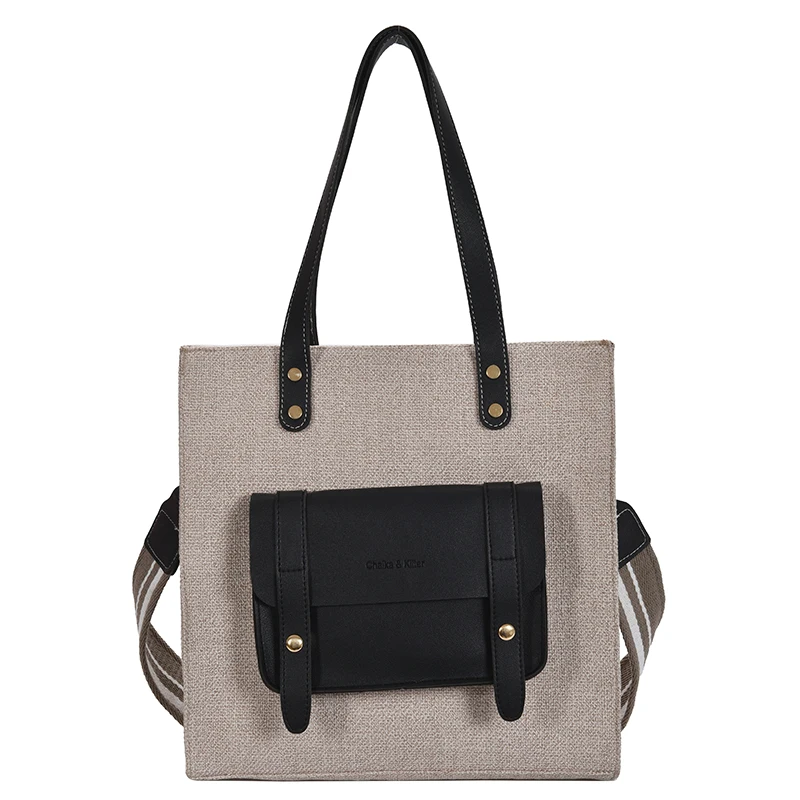 

Повседневные льняные вместительные женские сумки на плечо, дизайнерская сумочка с широким ремешком, мессенджер в стиле пэчворк, Женский Бо...