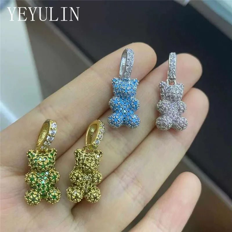 

1PCS CZ Colorful Full Rhinestone Cute Bear Charms Copper Pendant For Women Girls DIY Necklace Bracelet Jewelry Accessories