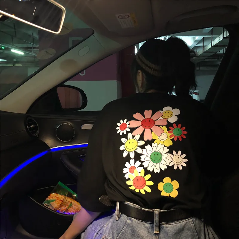 Летнее принтованное платье свободные футболки с коротким рукавом для женщин S