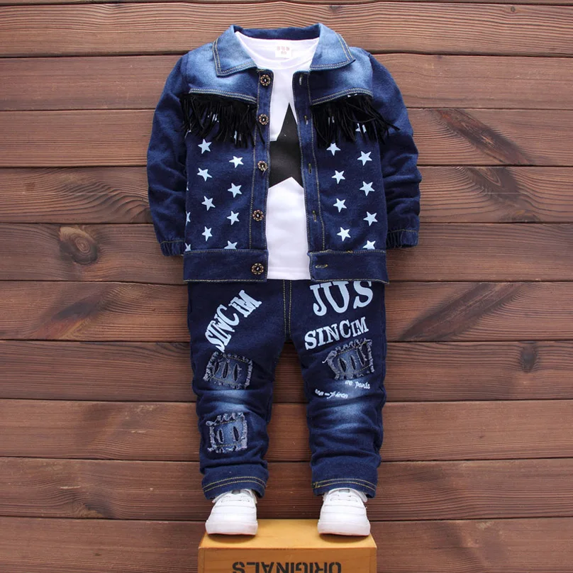 IENENS 3PC Kids Baby Boys Girls Denim Clothes Clothing Sets Infant Boy Girl Coat + T-Shirt + Jeans Outfits Suits Tracksuits
