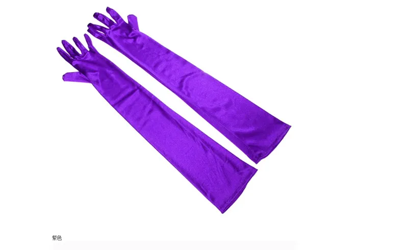 Purple Fashion Stretch White Glove Long Gloves Black Red Elbow Length Women Dance Party Gloves Full Finger Guantes Boda - Color: Purple