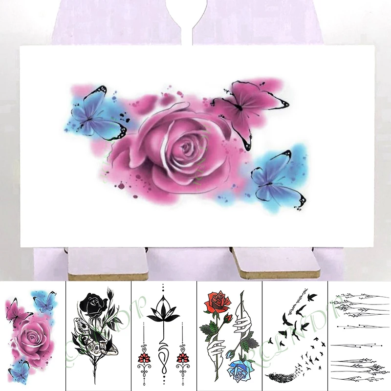 Водонепроницаемая Временная тату наклейка цветок пистолет Луна маленький