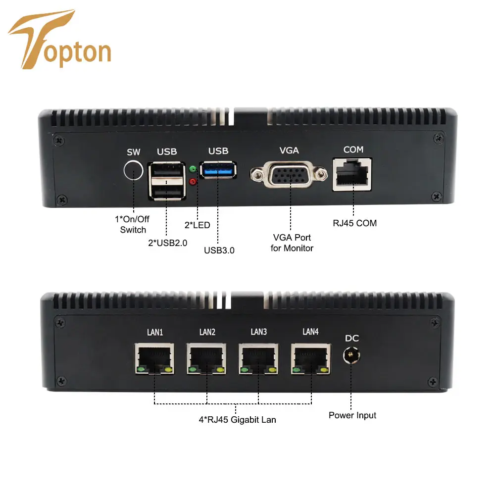 Мини ПК TOPTON 8 ГБ ОЗУ 64 Гб SSD 4 порта Intel LAN VGA 3 usb четырехъядерный процессор celeron j1900 2