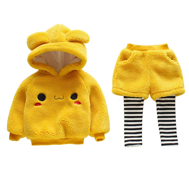 

High-end Warm Girls Clothing Sets Winter Flannel Thicken Children Clothing Plus thick velvet Sweatshirts+ Pants 2PCS Toddler Sui