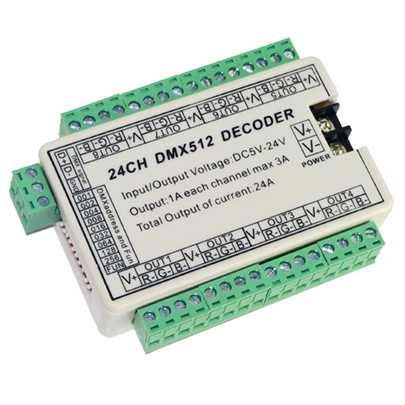 DC5V 24V 24CH dmx512 декодер 24 канала 8 группа 1A каждого max3A led каналов dmx контроллер WS DMX