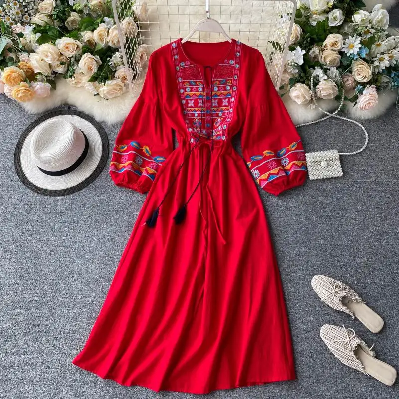 Женское винтажное платье с длинным рукавом повседневное длинное цветочной