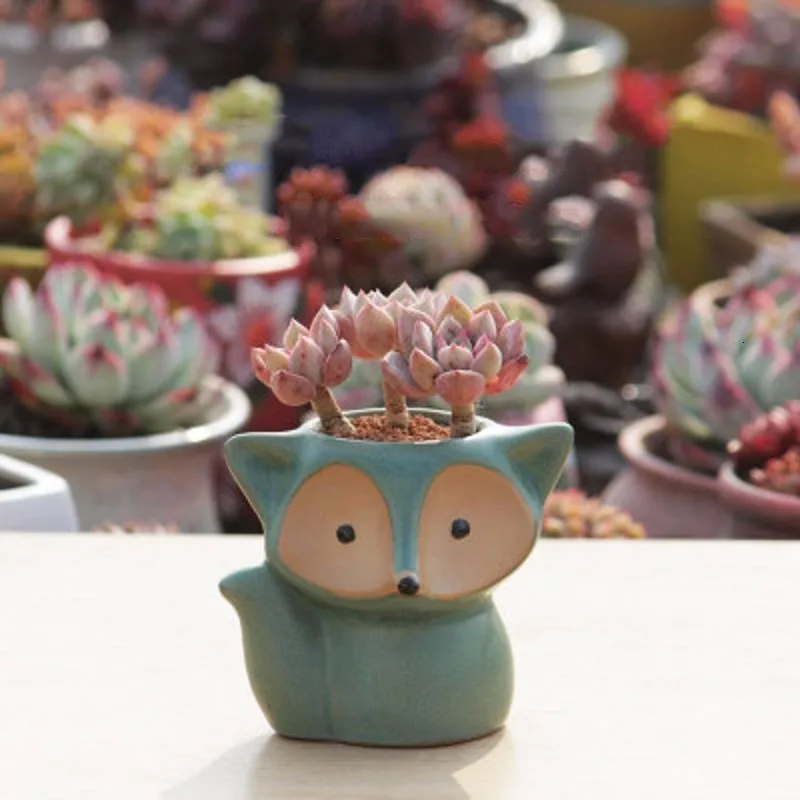 Ceramic Fox Plant Pot Micro Cute Mini Potted Succulents Small Flower Pots Bonsai Cartoon Planter Home Decorative | Дом и сад