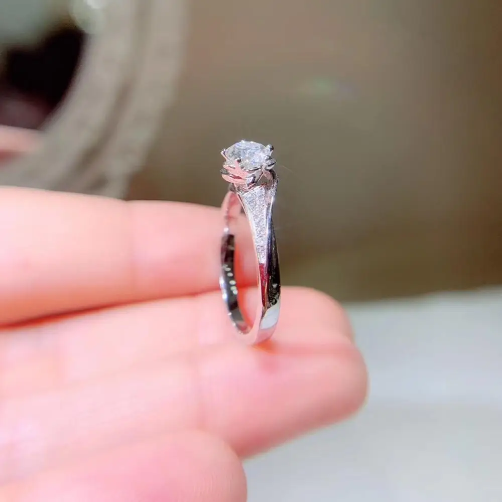 Kkmall магазин круглое серебряное кольцо с муассанитом 0.50ct D VVS роскошное кольцо с муассанитом Weding для женщин