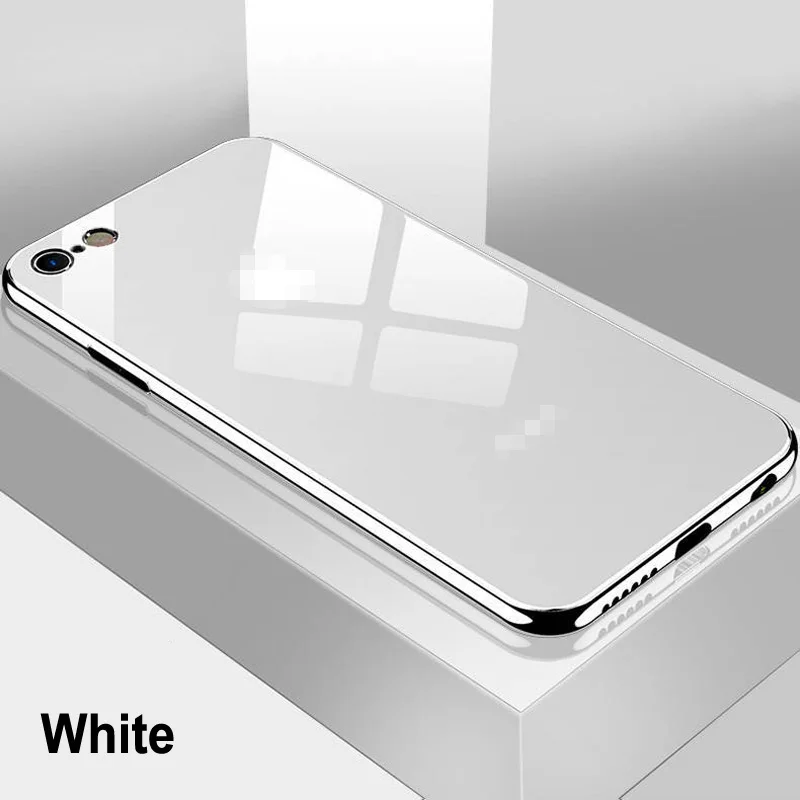 

Electroplating Tempered Glass Phone Case For iPhone 11 12 Pro XS Max XR X 8 7 6 s 6s Plus Black white Red Gold Cover Funda Cover