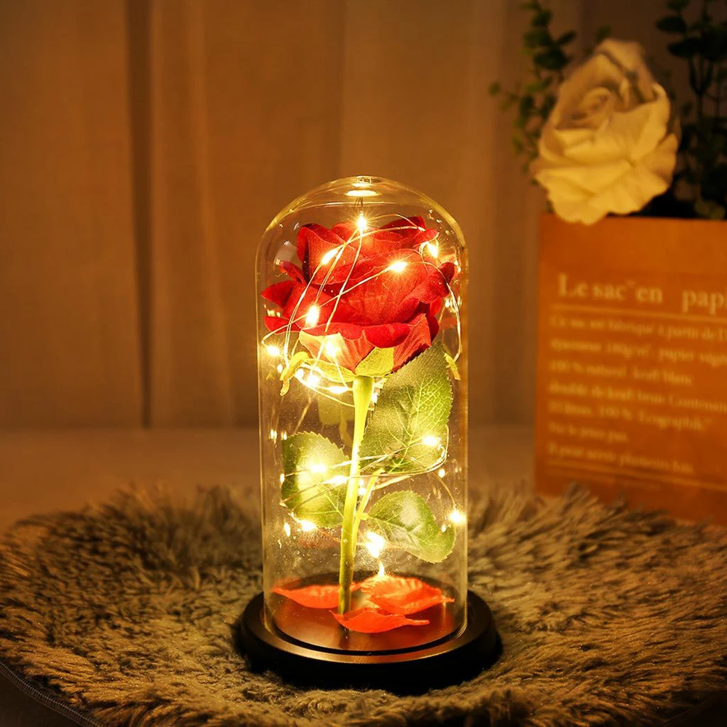

Red Silk Rose With Fallen Petals In Glass Dome On A Gift For Valentine's Day Glass Dome Live Forever Rose