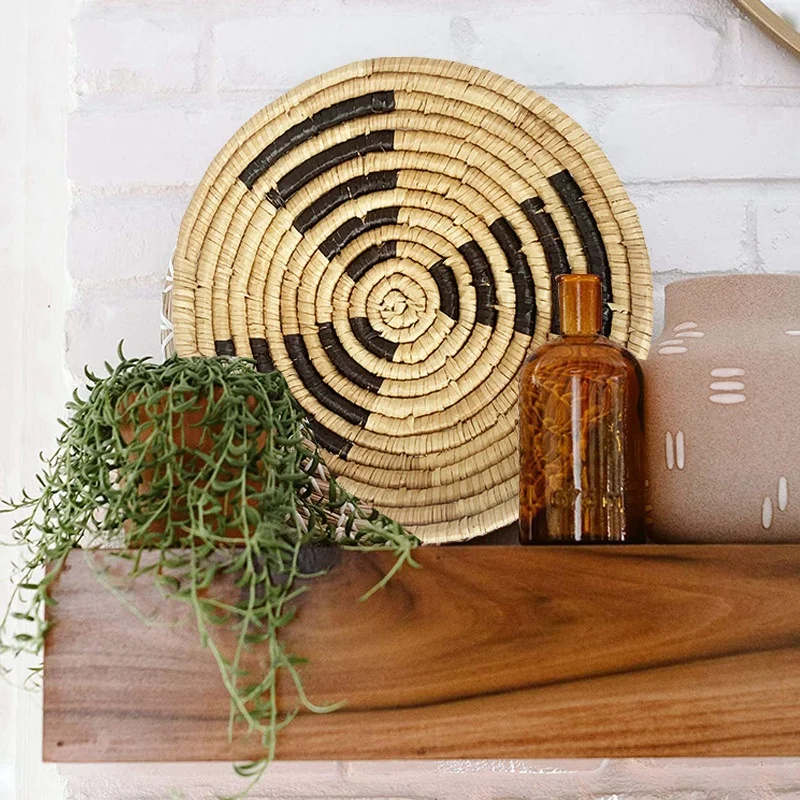 

ABZS 3PCS Handmade Hanging Wall Basket Decor Round Woven Basket for Bedroom Living Room Boho Home Decor Trays 20/30/35cm