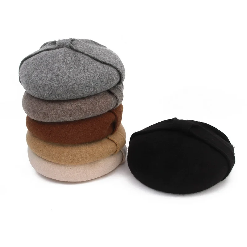 

Fashion Artist Women Berets Hats Solid Color Beret Female Vintage Girls Bow Caps All Matched Elegant Lady Winter Cap