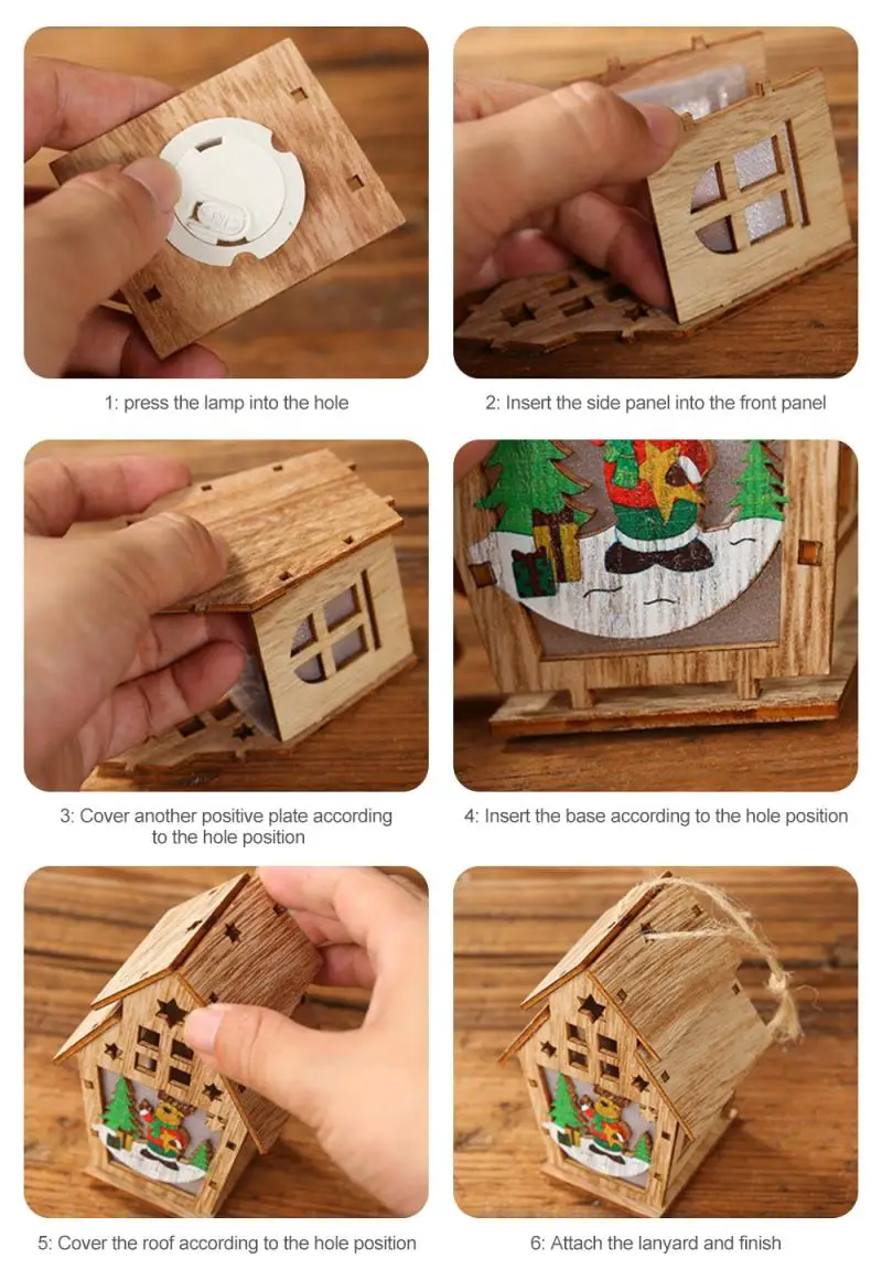 DIY светодиодный светильник, деревянный дом, Рождественская елка, украшение, лось, Санта Клаус, снеговик, подвесная подвеска, Рождественский Декор для дома
