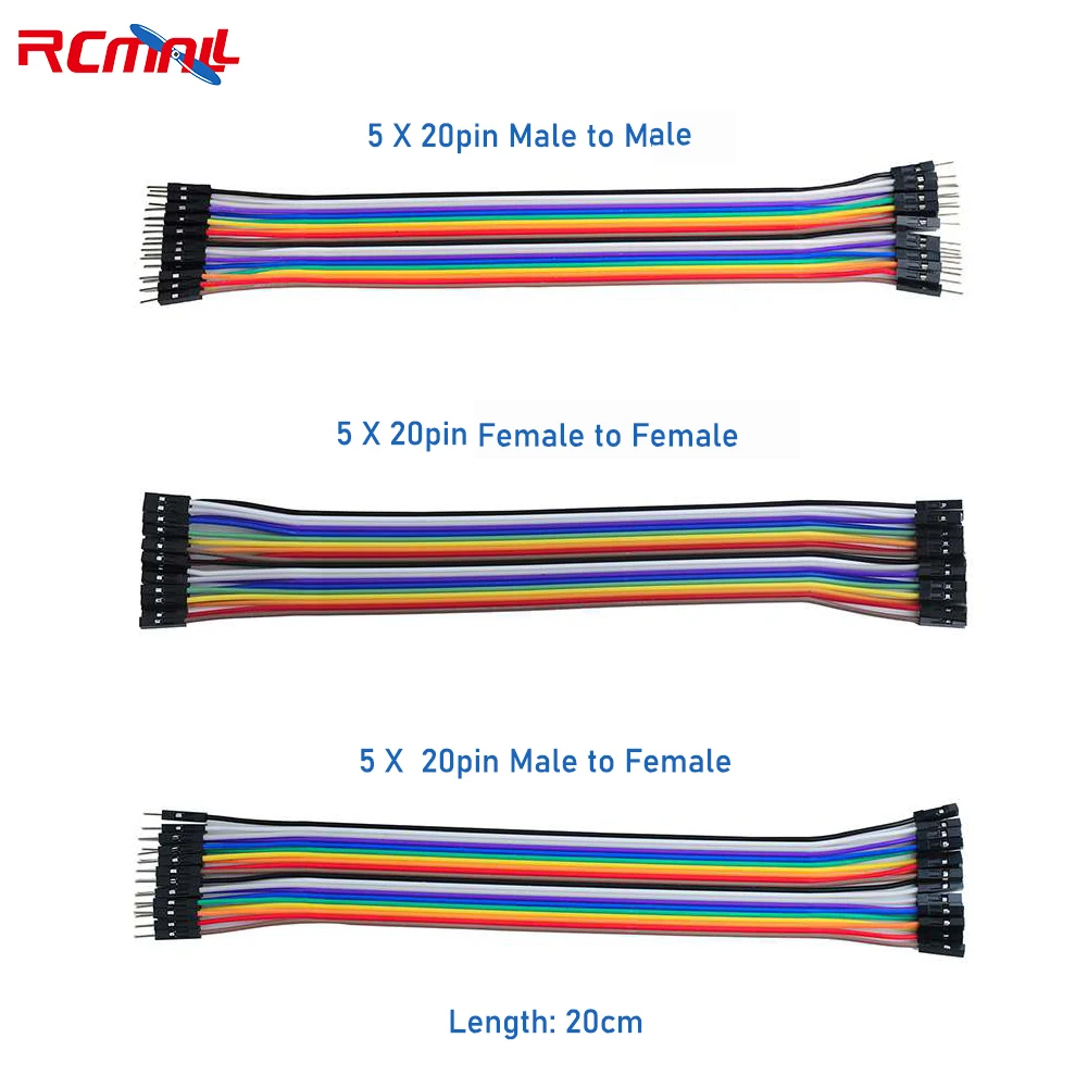 RCmall 300Pcs Dupont Wire Ribbon Cable 20cm Male to Female Male to Male Female to Female Breadboard Jumper Wires for arduino