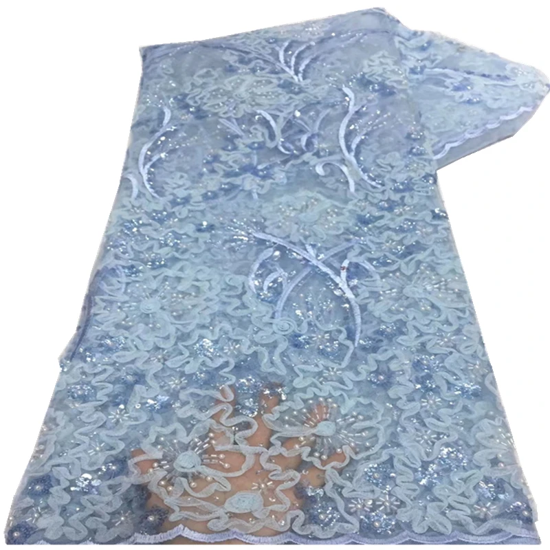 

New Fashion African Lace Fabric Embroidery French Mesh Tulle Lace Fabric With Sequins and beads For Nigerian Wedding XZ-315