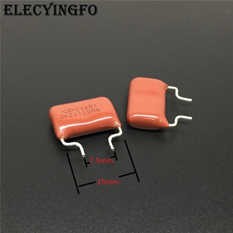 

10Pcs/100Pcs/500Pcs CBB capacitor 362 1250V 362J 1.25KV 3600pF 3.6nF P7.5 CBB81 Metallized Polypropylene Film Capacitor