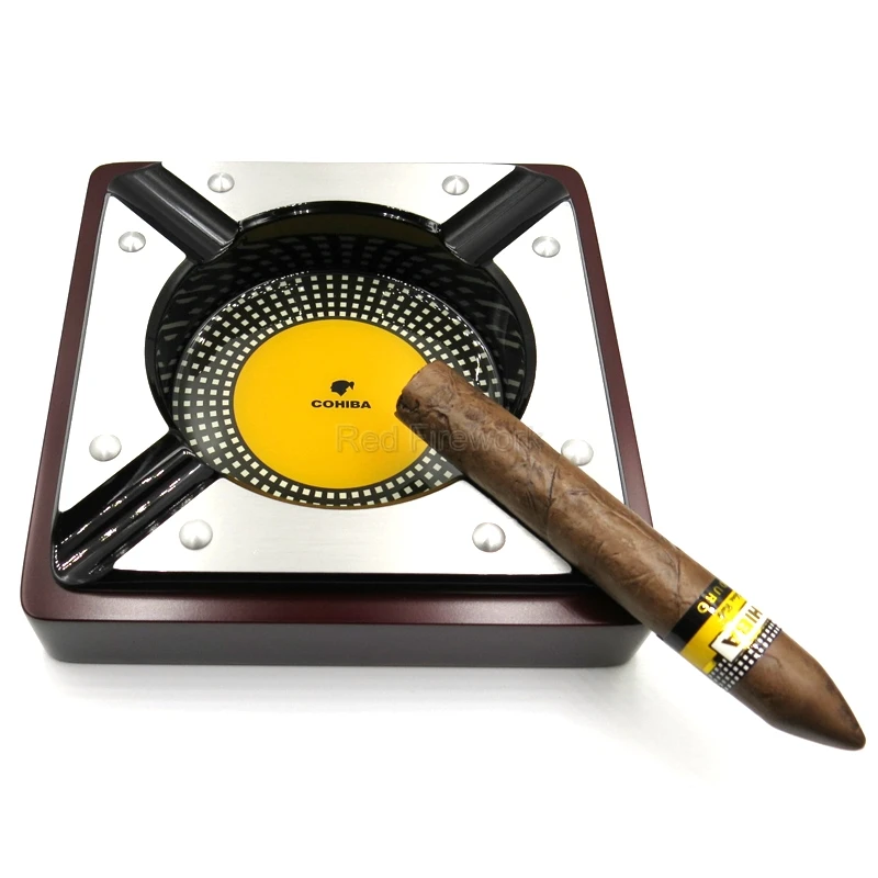 Винтажная пепельница для сигар COHIBA из красного дерева Квадратная Пепельница